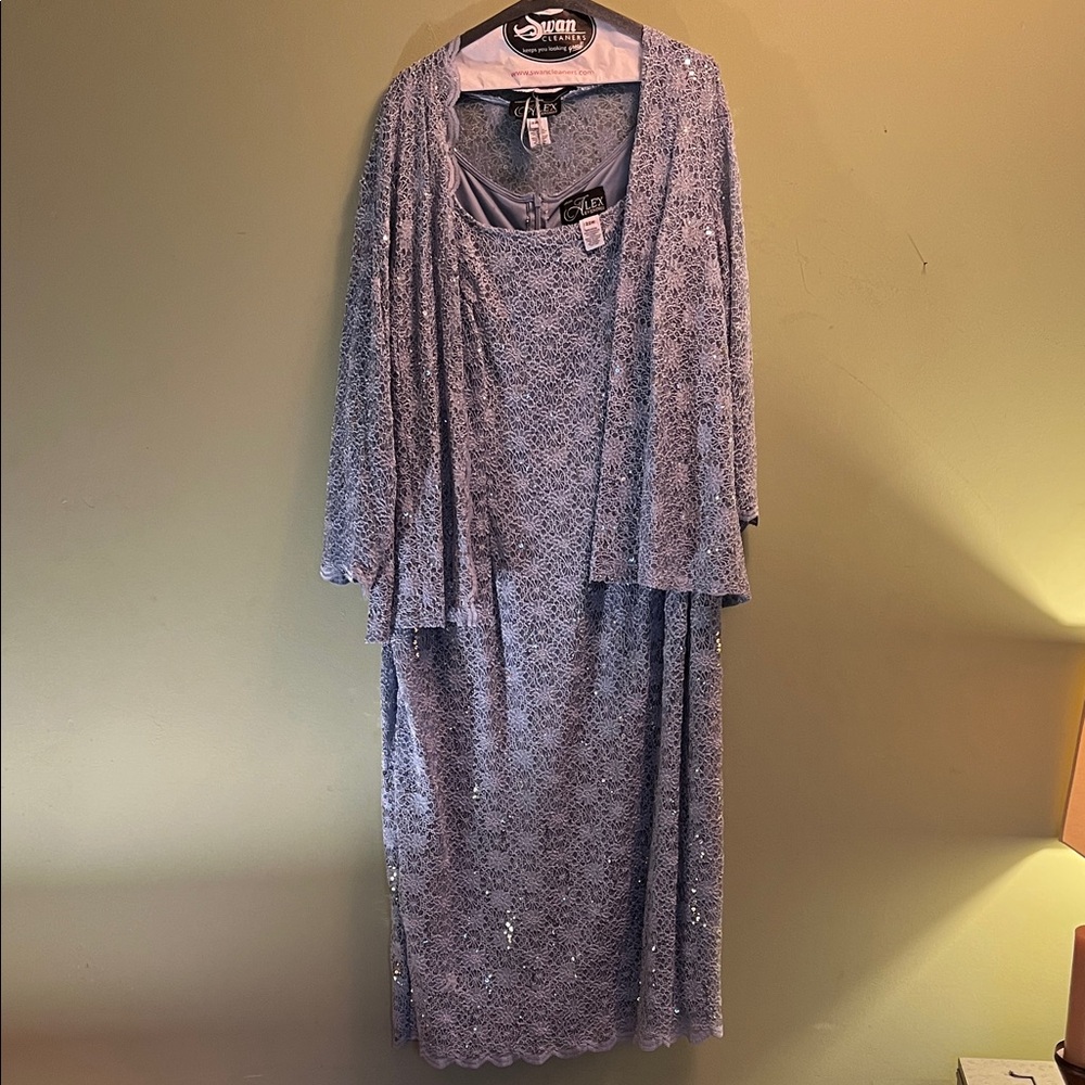 Alex Evenings Silver Lace Dress with Jacket
